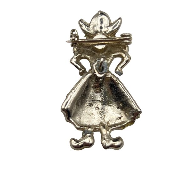 Vintage Articulated Rhinestone Folk Girl Brooch Clogs Figural 1950s Faux Pearl - Picture 7 of 13